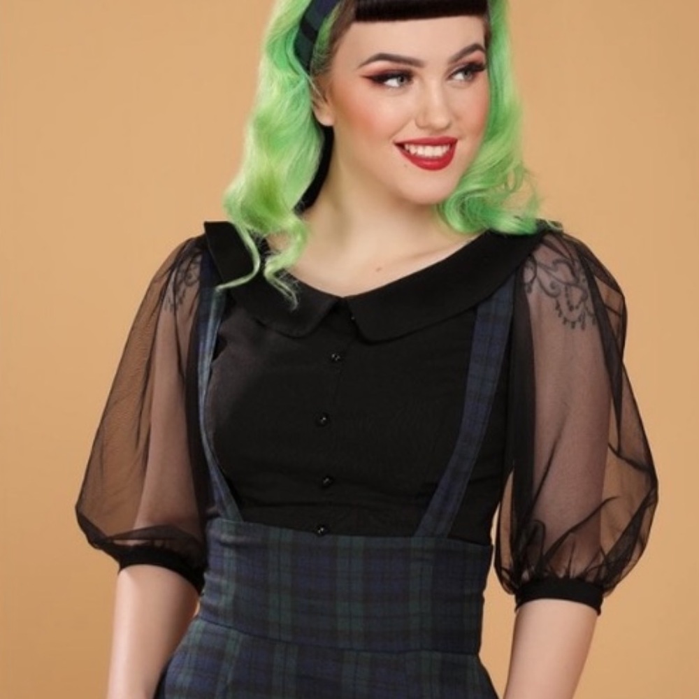 Collectif Black 40’s Tate Blouse with 3/4 Sheer Sleeves